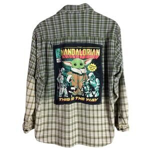 Vintage GUESS reworked Marvel Mandalorian yoda Comic flannel ombre bleached Med